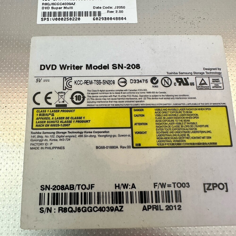 Toshiba Satellite C855D S5235 Laptop SN-208 DVD Writer- V000250220 Samsung Multi